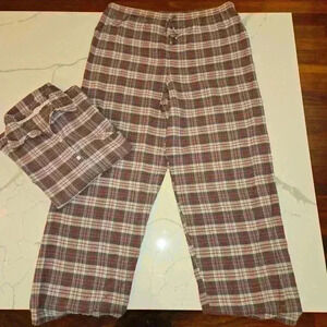 Calvin Klein Mens 100% Cotton Plaid Flannel Pajama Set Red Gray Size Large